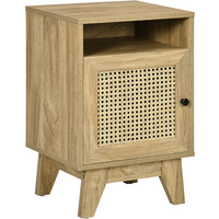 Nightstand, Bedside Table with Drawer and Shelf, End Table with Rattan Element