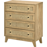 Rattan Chest of Drawers 4-Drawer Dresser Storage Cabinet Bedroom, Wood Effect