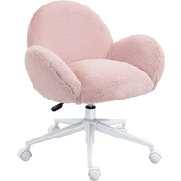 Fluffy Leisure Chair Office Chair w/ Backrest and Armrest for Bedroom Pink