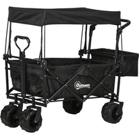 Trolley Cart Storage Wagon 4 Wheels w/ 2 Compartments Handle, Canopy, Black