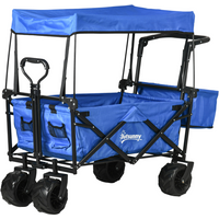 Trolley Cart Storage Wagon 4 Wheels w/ 2 Compartments Handle, Canopy, Blue
