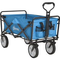 Pull Along Cart Folding Cargo Wagon Trailer Trolley For Beach Garden w/ Handle
