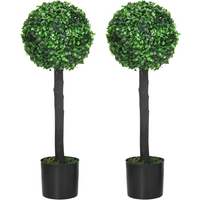 HOMCOM Set of 2 Potted Artificial Plants Boxwood Ball Trees Outdoor, 60cm