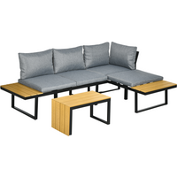 Outsunny 3PCs Patio Furniture Set w/ Cushions, Wood Grain Plastic Top Table