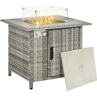 Outsunny Gas Fire Pit Table w/ Rain Cover, Windscreen & Lava Stone, 50,000 BTU