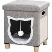 PawHut 2 in 1 Cat Bed Ottoman w/ Removable Cushion, Handles, Scratching Pad