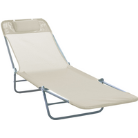 Outsunny Adjustable Sun Bed Garden Lounger Recliner Relaxing Camping Beige