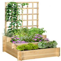 Outsunny 3 Tier Wooden Garden Planters with Trellis for Vine Climbing Plants