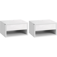 HOMCOM Floating Bedside Table Set of 2 Wall Mounted Nightstand W/ Drawer White