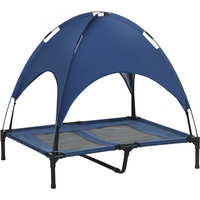 PawHut 92cm Elevated Dog Bed Cooling Raised Pet Cot UV Protection Canopy Blue
