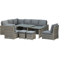 Outsunny 10-Seater Sofa Sectional W/ Cushioned Seat, Footstools and Glass Table