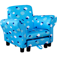 Cute Cloud Star Child Armchair Seat Wood Frame w/ Footrest Padding Blue