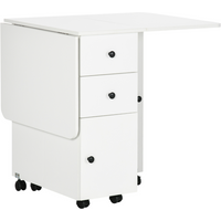 Folding Dining Table, Drop Leaf Table With Storage Drawers White