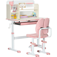 HOMCOM Kids Desk and Chair Set with Storage Shelves, Washable Cover - Pink
