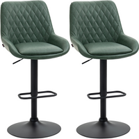 HOMCOM Bar Stools Set of 2, Adjustable Bar Chairs 360° Swivel for Kitchen Green