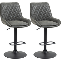 HOMCOM Bar Stools Set of 2, Adjustable Bar Chairs 360° Swivel for Kitchen Grey