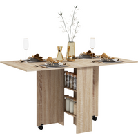 Mobile Drop Leaf Table Kitchen Table Extendable Dining Table w/ Shelves, Wheels