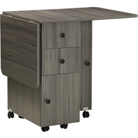 HOMCOM Folding Dining Table, Drop Leaf Table With Storage Drawers Grey