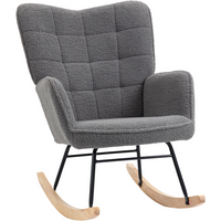 HOMCOM Wingback Rocking Chair for Nursing w/ Steel Frame and Wooden Base Grey