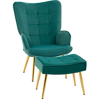 HOMCOM Button Tufted Armchair with Footstool and Gold Tone Steel Legs Dark Green