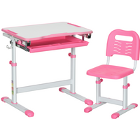 Kids Desk and Chair Set, Height Adjustable Desk with Drawer, Pen Slot, Hook