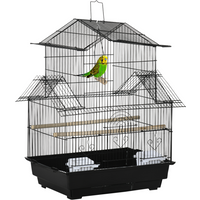 Metal Bird Cage w/ Plastic Perch Food Container Handle 50.5 x 40 x 63cm Black