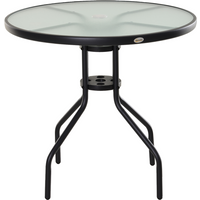 80cm Outdoor Round Dining Table Garden Patio Tempered Glass Top w/ Parasol Hole