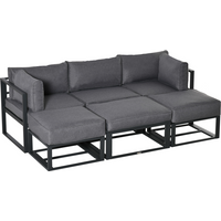 Daybed 6 Piece Sectional Sofa Set, & Coffee Table, Footstool & Cushions, Grey