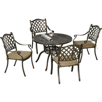 4 Seater Dining Set with Cushions Round Dining Table with Parasol Hole, Bronze