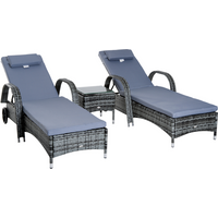 Pallet contains 4 units 3 PCS Rattan Lounger Recliner Bed Garden Furniture Set w/ Side Table