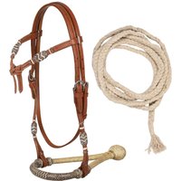 Leather horse riding bridles with cotton mecate reins Pool's