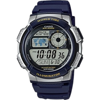 Casio Youth AE-1000W-2AVDF World Time Digitaal Sporthorloge - Blauwe Resin Band