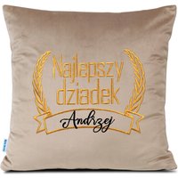 Poduszka 40x40 haftowana Najlepszy dziadek z imieniem do wpisania - jasnobeżowa