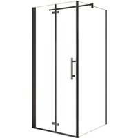 AICA 70x70cm x H.195cm Eckduschkabine Schwarz Falttür 6mm NANO ESG Glas Eckdusche Drehtür Duschabtrennung Mit 140cm Stabilisator