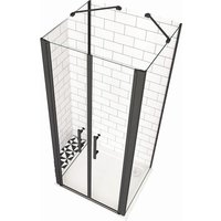 Duschparadies Duschkabine U-form 70 x 95 x 70cm Duschtür Pendeltür Doppeltür 6mm ESG Nano Glas H195cm Eckdusche Schwarzrahmen
