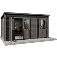 Alpholz Gartenhaus Maria 450 x 250 cm mit Anbau aus Holz mit 28 mm Wandstärke in Grau – 10.31 qm Alpholz Gartenhaus Maria 450 x 250 cm mit Anbau aus Holz mit 28 mm Wandstärke in Grau – 10.31 qm