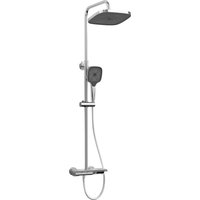 Emke Duschsystem mit Thermostat Duschset Handbrause mit 3 Strahlstärken Regendusche Chrom