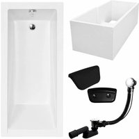 KOLMAN Rechteckbadewanne 180 x 80 cm mit Wannenträger mit Kopfstütze KODI inkl. Ablauf und Füße