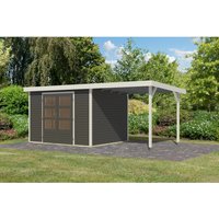 Karibu Gartenhaus Ernesto 5 B m. Anbaudach Terragrau/Weiß 209 x 298 x 242 cm – 6.23 qm Karibu Gartenhaus Ernesto 5 B m. Anbaudach Terragrau/Weiß 209 x 298 x 242 cm – 6.23 qm