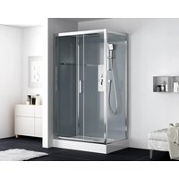 Swiss Aqua Technologies Duschbox Komplettdusche Sicherheitsglas mit Schiebetür 80x120CM Inkl. Duschwanne und Duschsystem Chrom