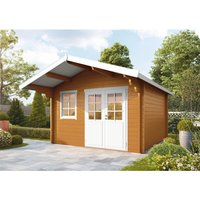 Wolff Finnhaus Holz-Gartenhaus/Gerätehaus Lisa 44-B Eiche Hell 444,6 cm x 530 cm Anbaudach - 10.38 qm Wolff Finnhaus Holz-Gartenhaus/Gerätehaus Lisa 44-B Eiche Hell 444,6 cm x 530 cm Anbaudach - 10.38 qm