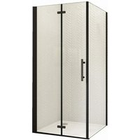 Duschparadies Duschkabinen Eckig 70 x 100 x 185cm Falttür x Seitenwand 6mm Nano Glas Duschtür Drehtür Eckdusche Schwarzrahmen