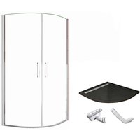 Duschparadies Duschkabine 90 x 90 cm Runddusche Höhe 195cm Viertelkreis Duschabtrennung 6mm Nano Glas Dusche Mit Schwarz Duschtasse Typ PHX