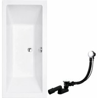 KOLMAN Rechteckbadewanne 190 x 90 cm mit Bambus Badewannenablage mit Kopfstütze KODI inkl. Ablauf und Füße