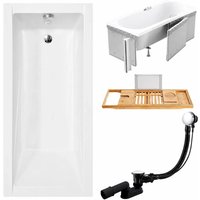KOLMAN Rechteckbadewanne 130 x 70 cm mit Styroporverkleidung mit Bambus Badewannenablage inkl. Ablauf und Füße