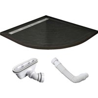 AICA 90x90x3cm Runddusche Viertelkreis Runde Duschtasse mit Ablaufgarnitur Stein-Effekt Duschwanne