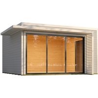 Weka Gartenhaus Amberley Schiebetür 2 Fenster Grau-Weiß 400 cm x 400 cm – 10.49 qm Weka Gartenhaus Amberley Schiebetür 2 Fenster Grau-Weiß 400 cm x 400 cm – 10.49 qm