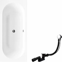 KOLMAN Rechteckbadewanne 150 x 75 cm mit Bambus Badewannenablage mit Kopfstütze inkl. Ablauf und Füße