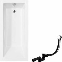 KOLMAN Rechteckbadewanne 130 x 70 cm mit Kopfstütze KODI mit Bambus Badewannenablage inkl. Ablauf und Füße