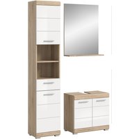 Badkombi Lambada m. Hochschrank/Spiegel Eiche Hell/Weiß Hochglanz 112 cm 3-tlg.